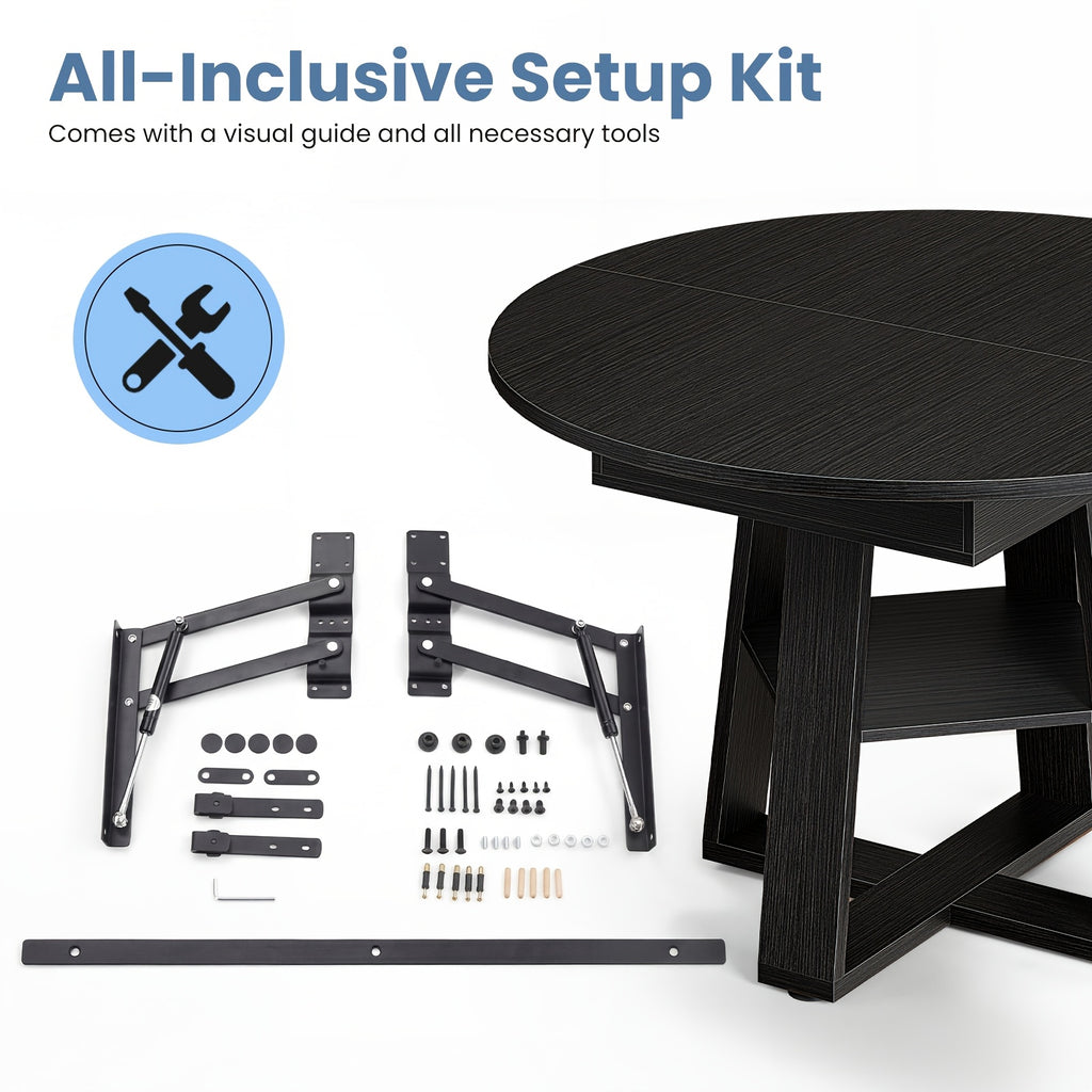 Extending Dining Table for 4 8, Space Saving with Storage Rack, Adjustable Oval Design for Kitchen And Living Room