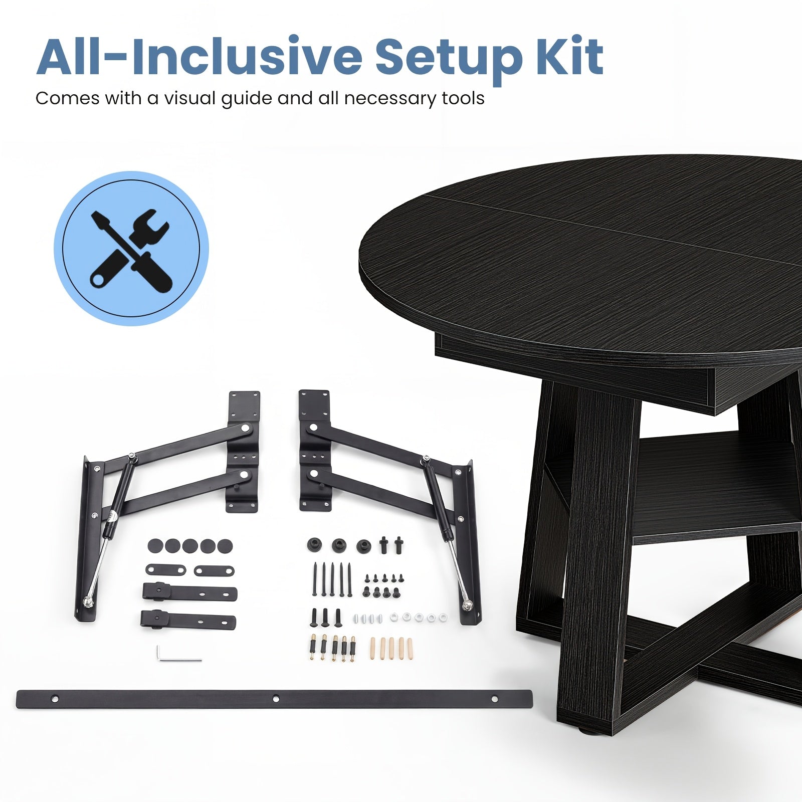 Extending Dining Table for 4 8, Space Saving with Storage Rack, Adjustable Oval Design for Kitchen And Living Room