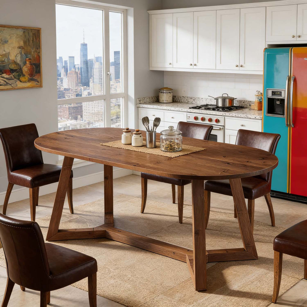 63-Inch Rustic Brown Solid Wood Oval Dining Table - A Farmhouse Kitchen Table Featuring Sturdy Tapered Legs, an Essential Home Piece for 4-6 Individuals, Ideal for Living Rooms, Dining Areas & Offices, A Perfect Gift for Daily Use