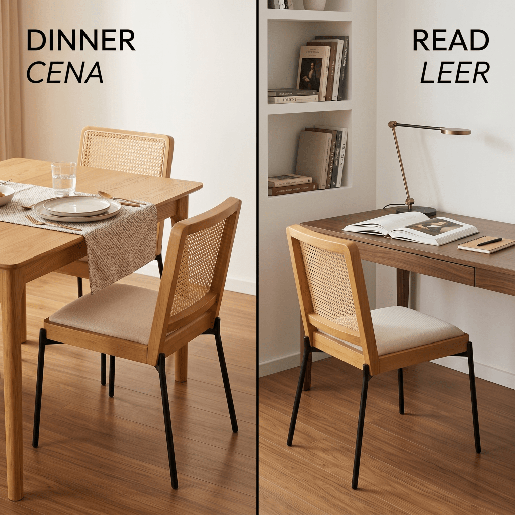 Mid Century Modern Boho Rattan Dining Chairs with Cushioned Seats & Padded Backrests - Upholstered Frame Suitable, Dining Table,, Bohemian Furniture, Assembly Required for Hard Floors
