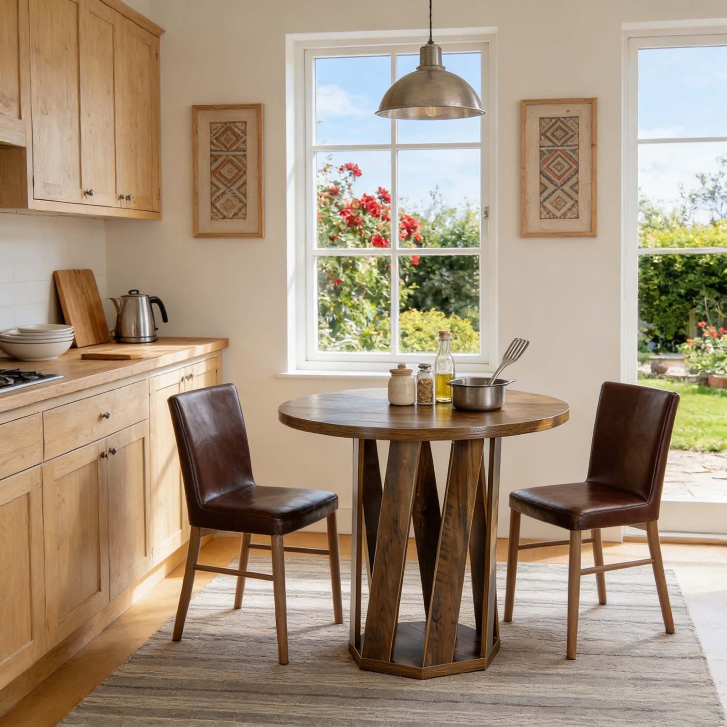 31.5-Inch Small Round Dining Table in Rustic Brown - A Farmhouse Style Wooden Circle Table for 2 to 4 Individuals, Ideal Compact Furniture for Dining Areas, Kitchens, And Living Rooms