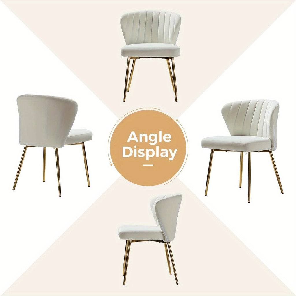 Contemporary Velvet Dining Chair, Compact Vanity Chair with Backrest, Stylish Metal Legs, Chic Tufted Armless Accent Chair for Living Room, Upholstered Adorable Side Chair for Bedroom And Beauty Room - Ivory