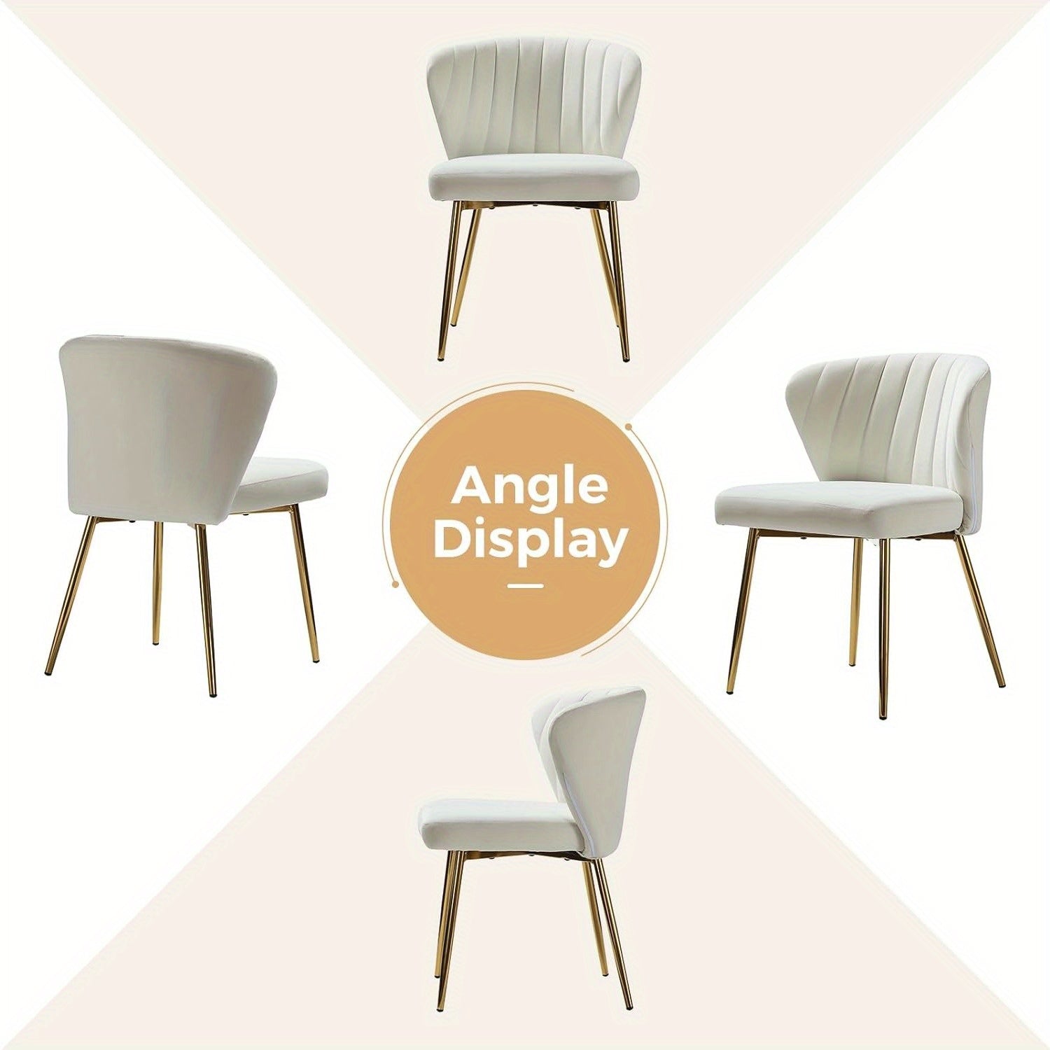 Contemporary Velvet Dining Chair, Compact Vanity Chair with Backrest, Stylish Metal Legs, Chic Tufted Armless Accent Chair for Living Room, Upholstered Adorable Side Chair for Bedroom And Beauty Room - Ivory