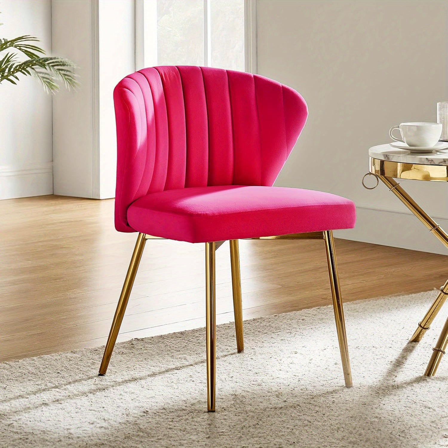 Contemporary Velvet Dining Chair, Compact Vanity Chair with Backrest, Stylish Metal Legs, Chic Tufted Armless Accent Chair for Living Room, Upholstered Adorable Side Chair for Bedroom And Beauty Room - Ivory