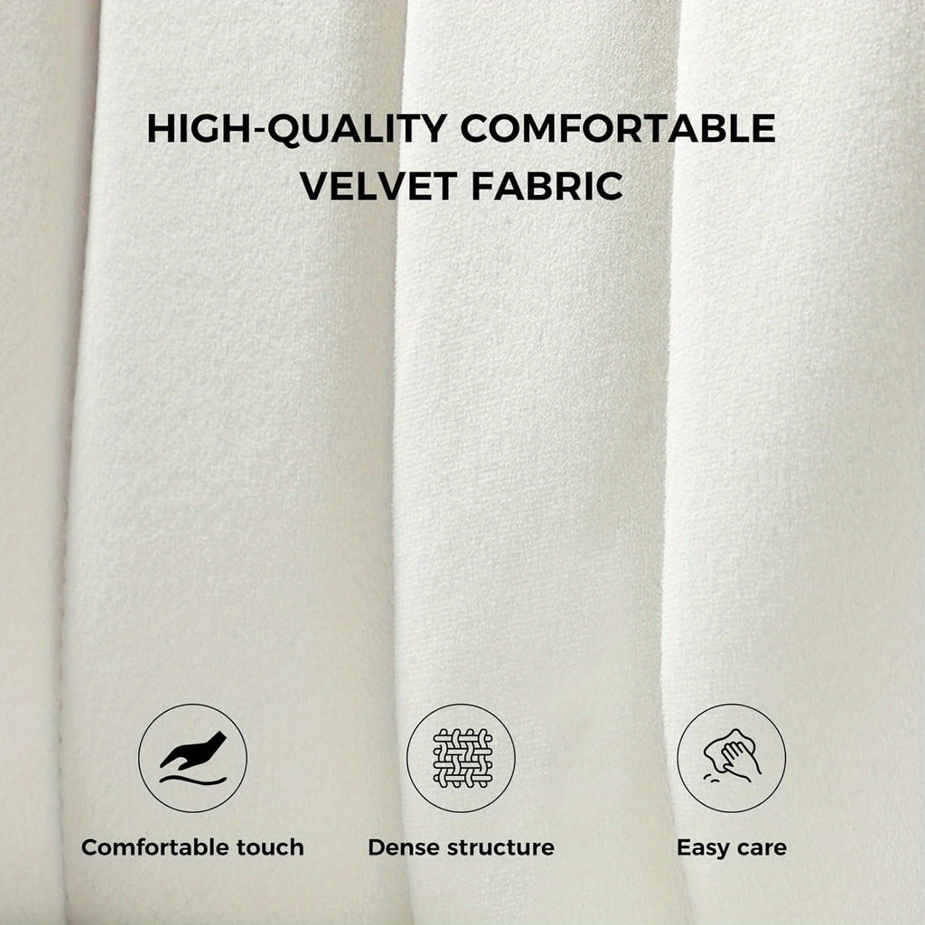 Contemporary Velvet Dining Chair, Compact Vanity Chair with Backrest, Stylish Metal Legs, Chic Tufted Armless Accent Chair for Living Room, Upholstered Adorable Side Chair for Bedroom And Beauty Room - Ivory