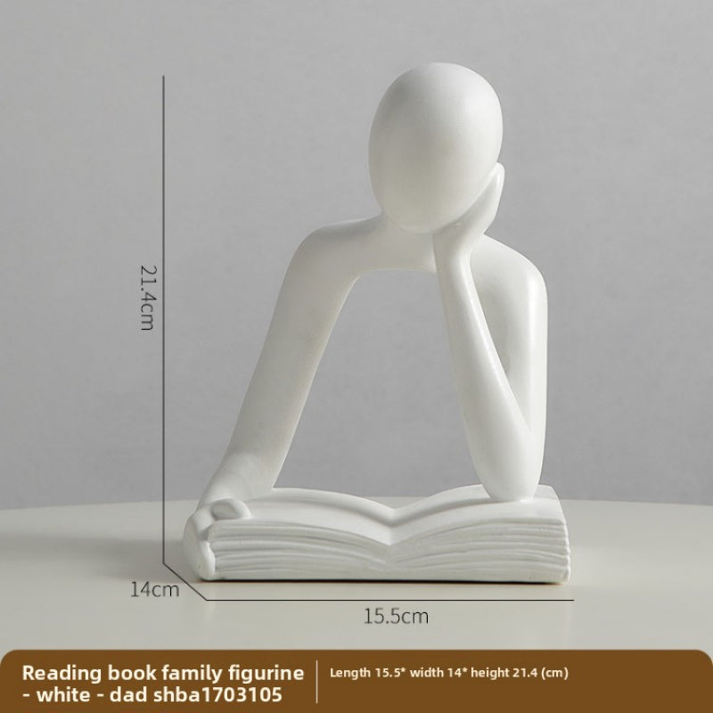 Modern Minimalist Thinker Family Figurines, Abstract Reading Book Sculpture Set, Home Decor Bookshelf& Desk