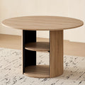 A 47-Inch Round Dining Table Suitable for Four People, Featuring a Modern Base And a Circular Design, Equipped with a Shelf for Storage, Ideal for Dining Rooms, Living Rooms, Homes, And Apartments