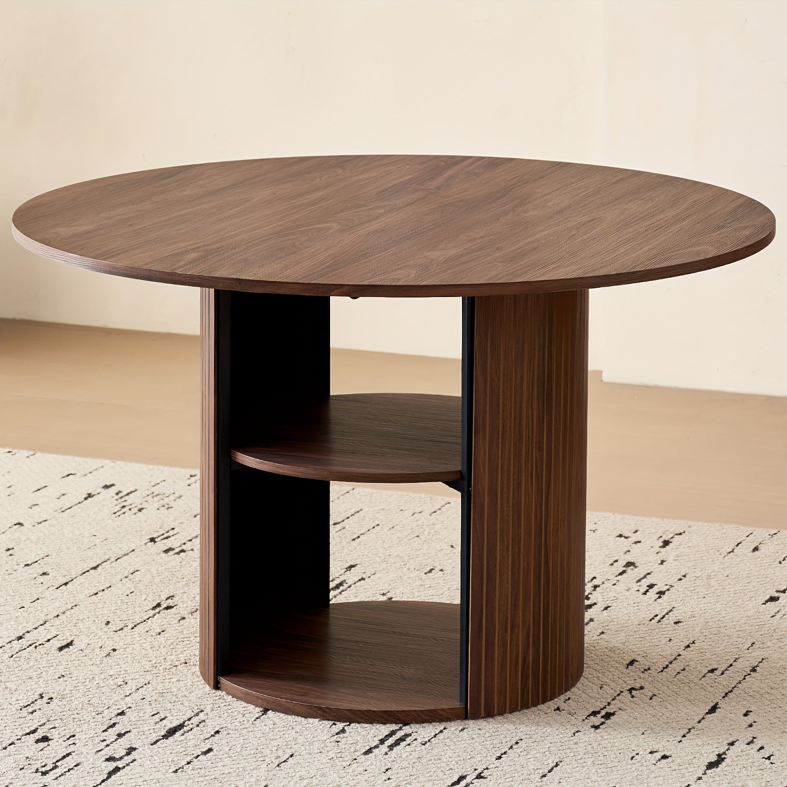 A 47-Inch Round Dining Table Suitable for Four People, Featuring a Modern Base And a Circular Design, Equipped with a Shelf for Storage, Ideal for Dining Rooms, Living Rooms, Homes, And Apartments