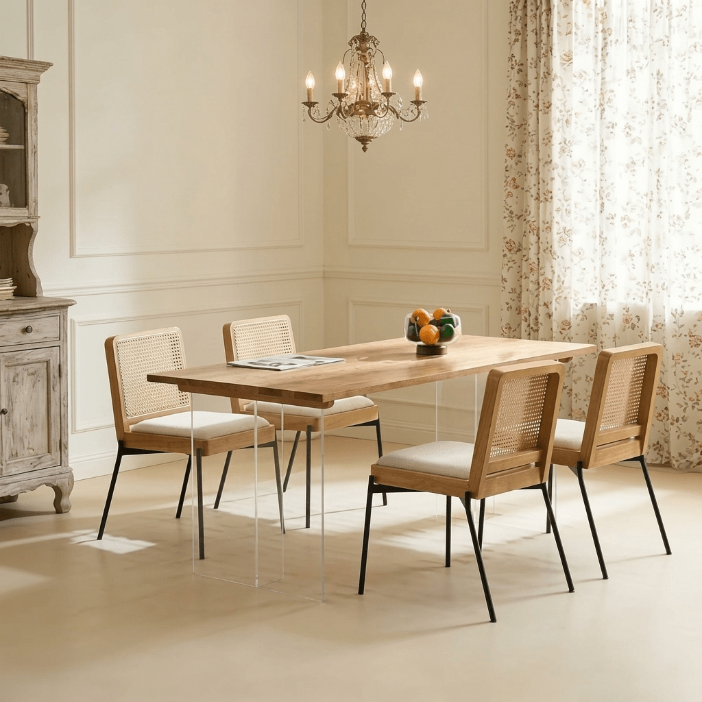 Mid Century Modern Boho Rattan Dining Chairs with Cushioned Seats & Padded Backrests - Upholstered Frame Suitable, Dining Table,, Bohemian Furniture, Assembly Required for Hard Floors