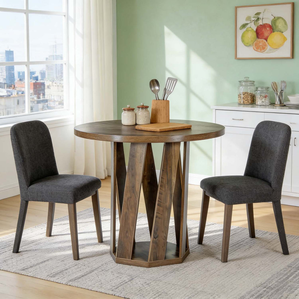31.5-Inch Small Round Dining Table in Rustic Brown - A Farmhouse Style Wooden Circle Table for 2 to 4 Individuals, Ideal Compact Furniture for Dining Areas, Kitchens, And Living Rooms