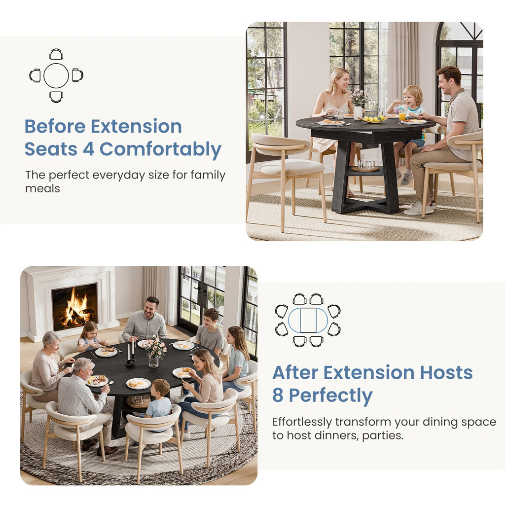 Extending Dining Table for 4 8, Space Saving with Storage Rack, Adjustable Oval Design for Kitchen And Living Room