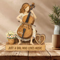 Personalized Cello Girl Wooden Block Figurine, Cello Player Gift For Daughter, Cello Lover Gift, Just A Girl Love Music Room Display Decor