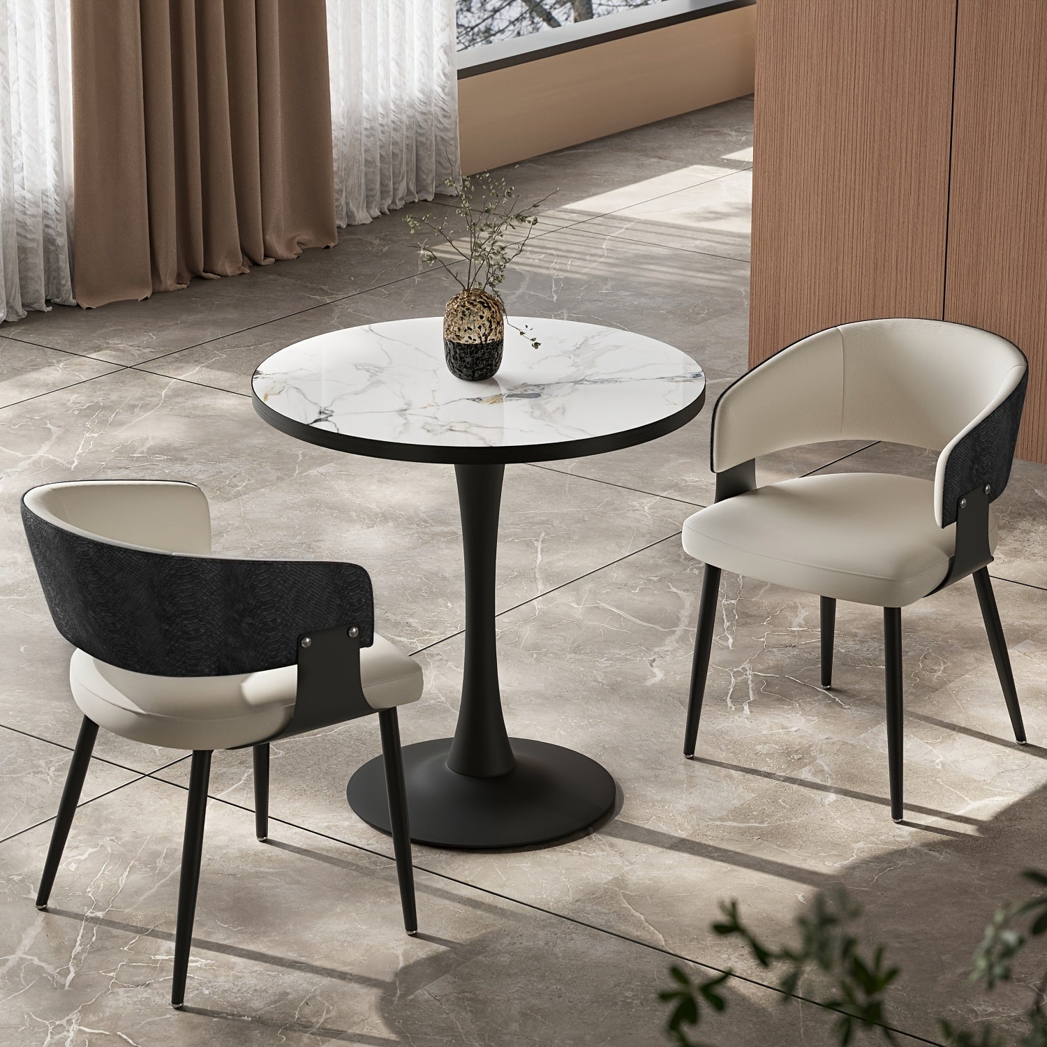 AESOME Mid-Century Dining Chairs Set of 2 Crocodile-Textured Back Upholstered Kitchen Chairs for Living Room Lounge, Luxury Microfiber Faux Leather Dining Room Chair, Easy Assembly (Chairs Solely)