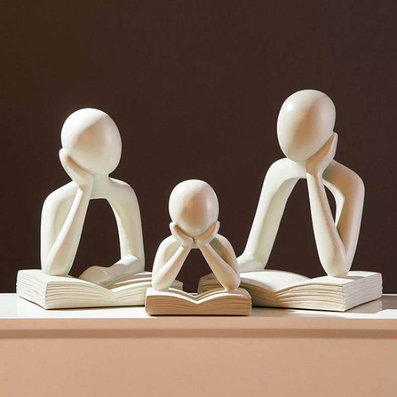 Modern Minimalist Thinker Family Figurines, Abstract Reading Book Sculpture Set, Home Decor Bookshelf& Desk