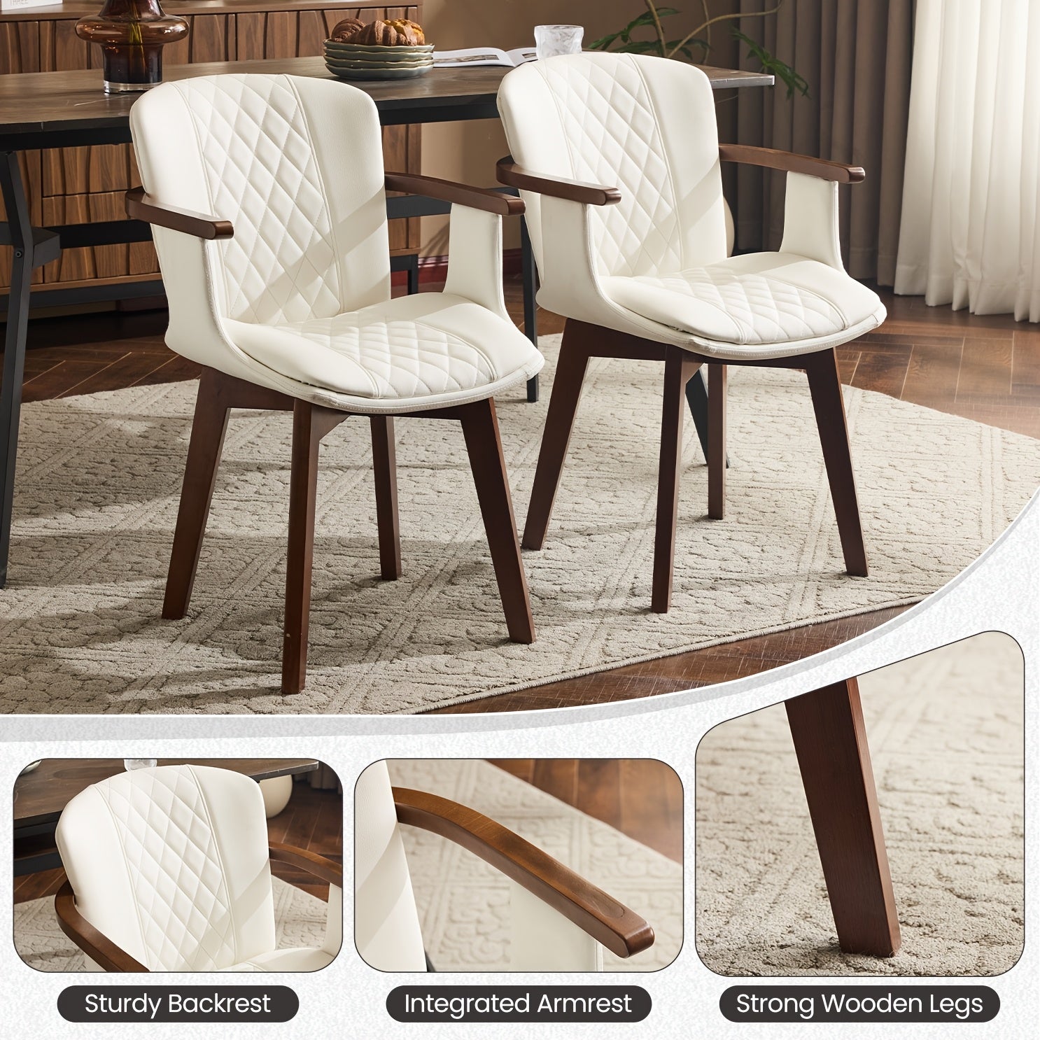 MOJAY Dining Chair, Dining Table Chair, Faux Leather Dining Chair, with Mid-Century Modern Style Faux Leather Padded Bentwood Backrest And Metal Legs Adjustable Foot Pads, Suitable for Kitchens, Restaurants