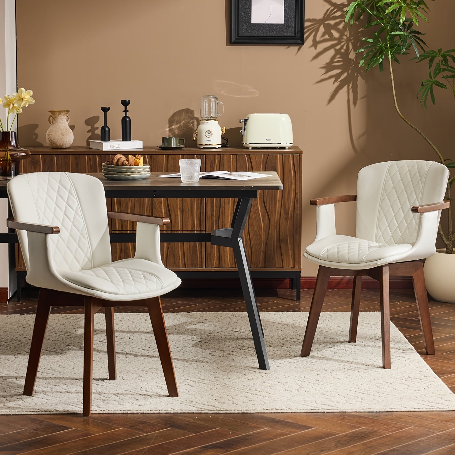 MOJAY Dining Chair, Dining Table Chair, Faux Leather Dining Chair, with Mid-Century Modern Style Faux Leather Padded Bentwood Backrest And Metal Legs Adjustable Foot Pads, Suitable for Kitchens, Restaurants