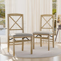 2pcs Scandinavian Style Foldable Dining Chair With Cushion | Household Dining Room Leisure Chair, Crossback Design, Linen Upholstery, Wood Color