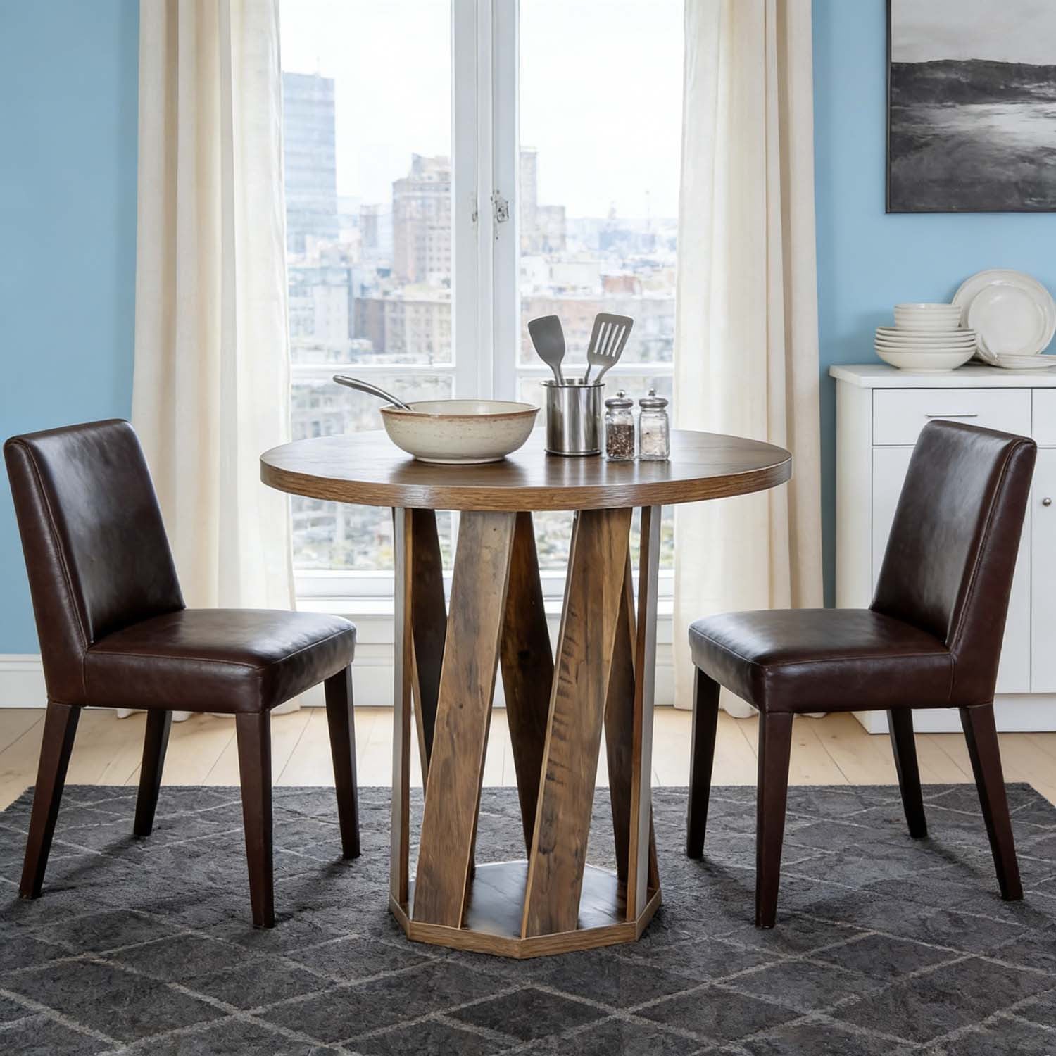 31.5-Inch Small Round Dining Table in Rustic Brown - A Farmhouse Style Wooden Circle Table for 2 to 4 Individuals, Ideal Compact Furniture for Dining Areas, Kitchens, And Living Rooms