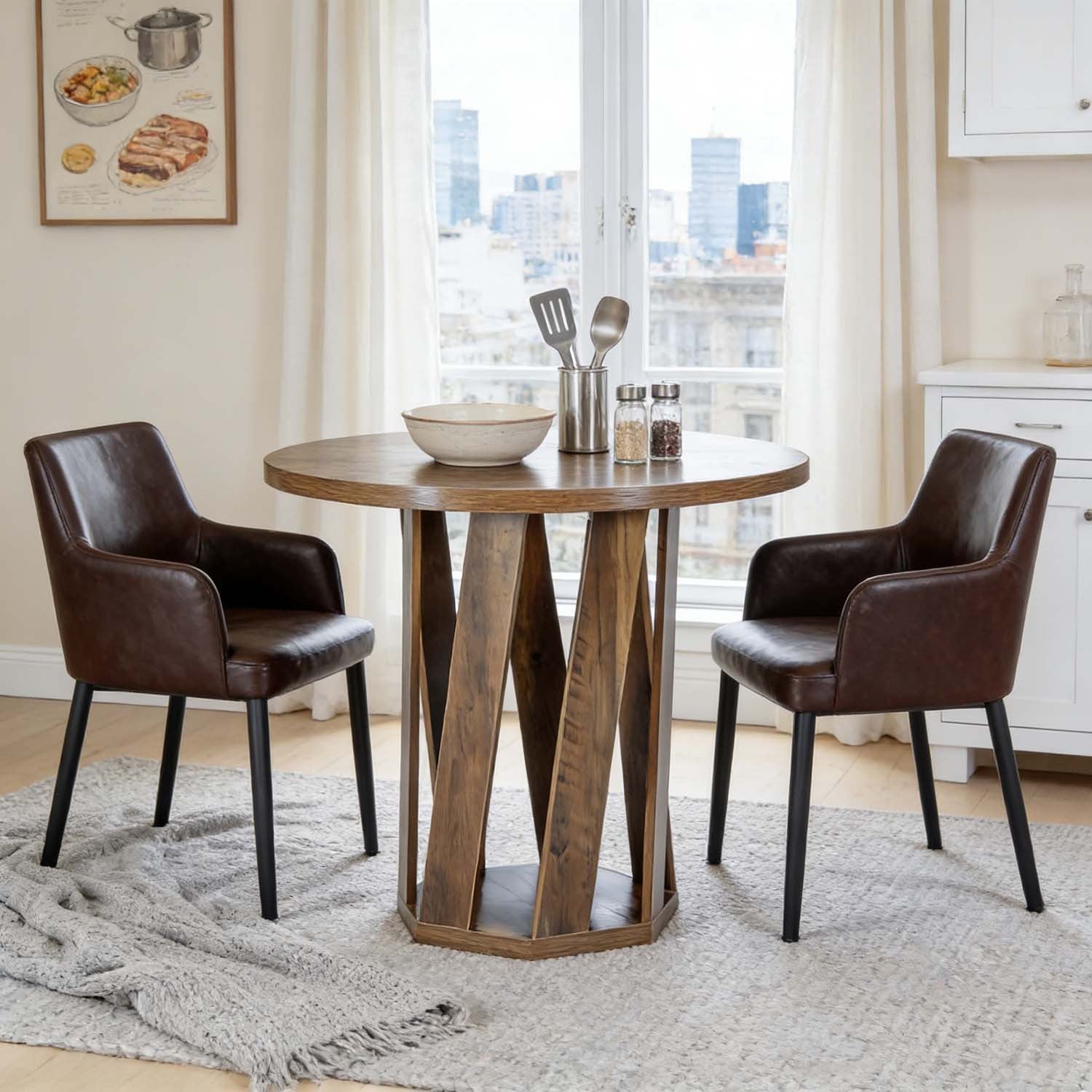 31.5-Inch Small Round Dining Table in Rustic Brown - A Farmhouse Style Wooden Circle Table for 2 to 4 Individuals, Ideal Compact Furniture for Dining Areas, Kitchens, And Living Rooms