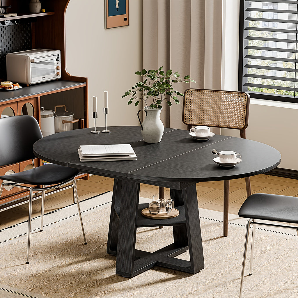 Extending Dining Table for 4 8, Space Saving with Storage Rack, Adjustable Oval Design for Kitchen And Living Room