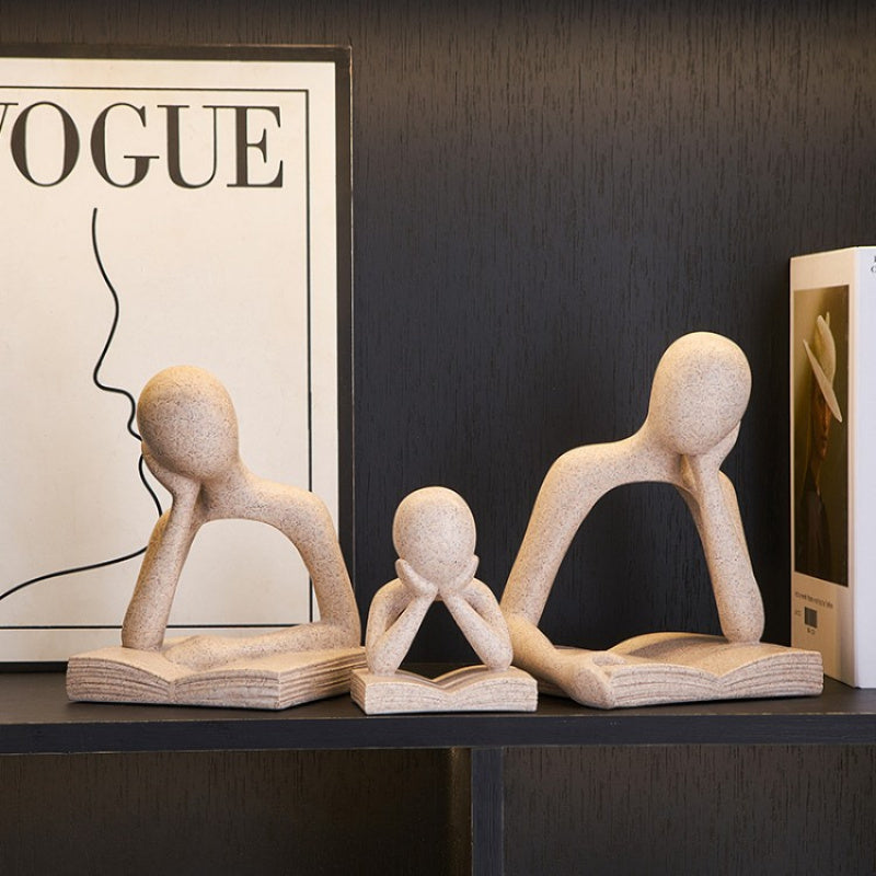 Modern Minimalist Thinker Family Figurines, Abstract Reading Book Sculpture Set, Home Decor Bookshelf& Desk