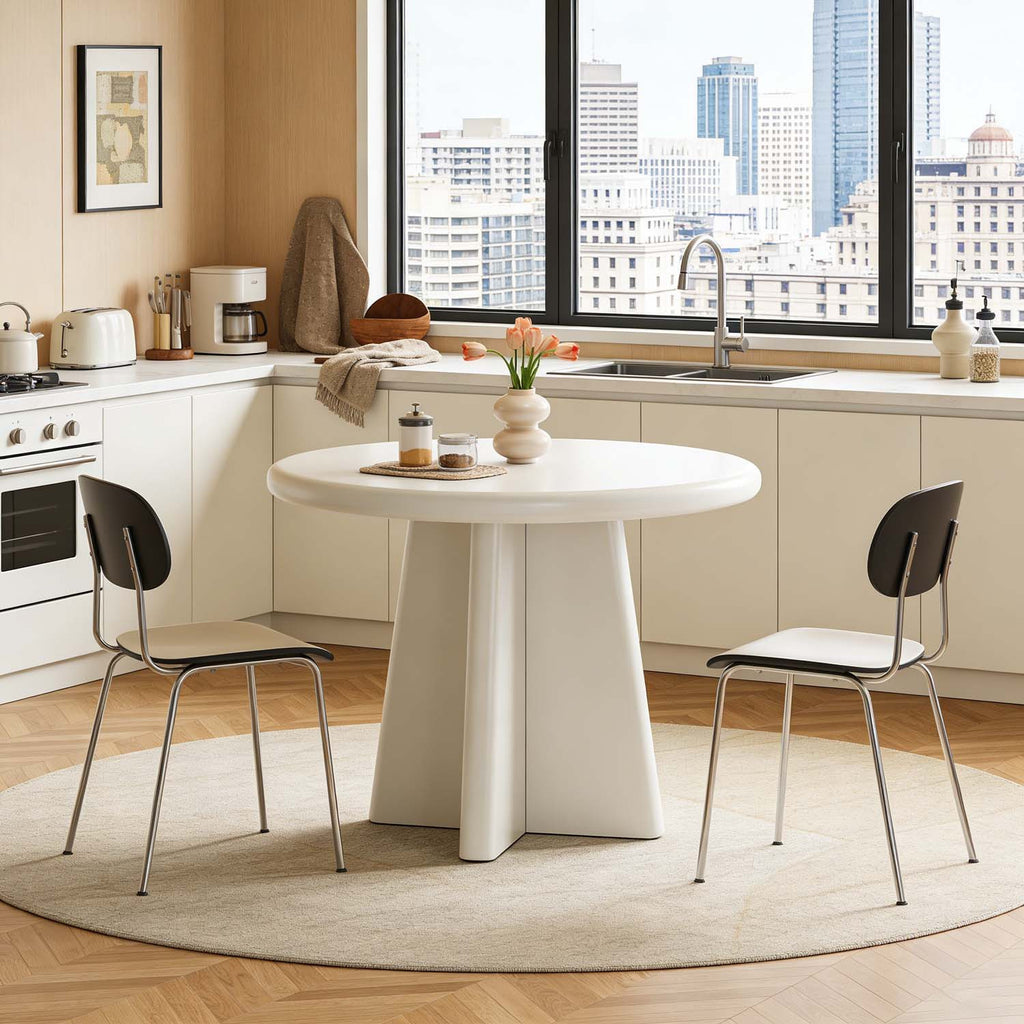 Modern White Round Dining Table - 31.5-Inch Small Kitchen Table with Heavy-Duty Sturdy Base, Versatile Dinner Furniture for 2-4 People, Suitable for Dining Room, Kitchen & Living Room