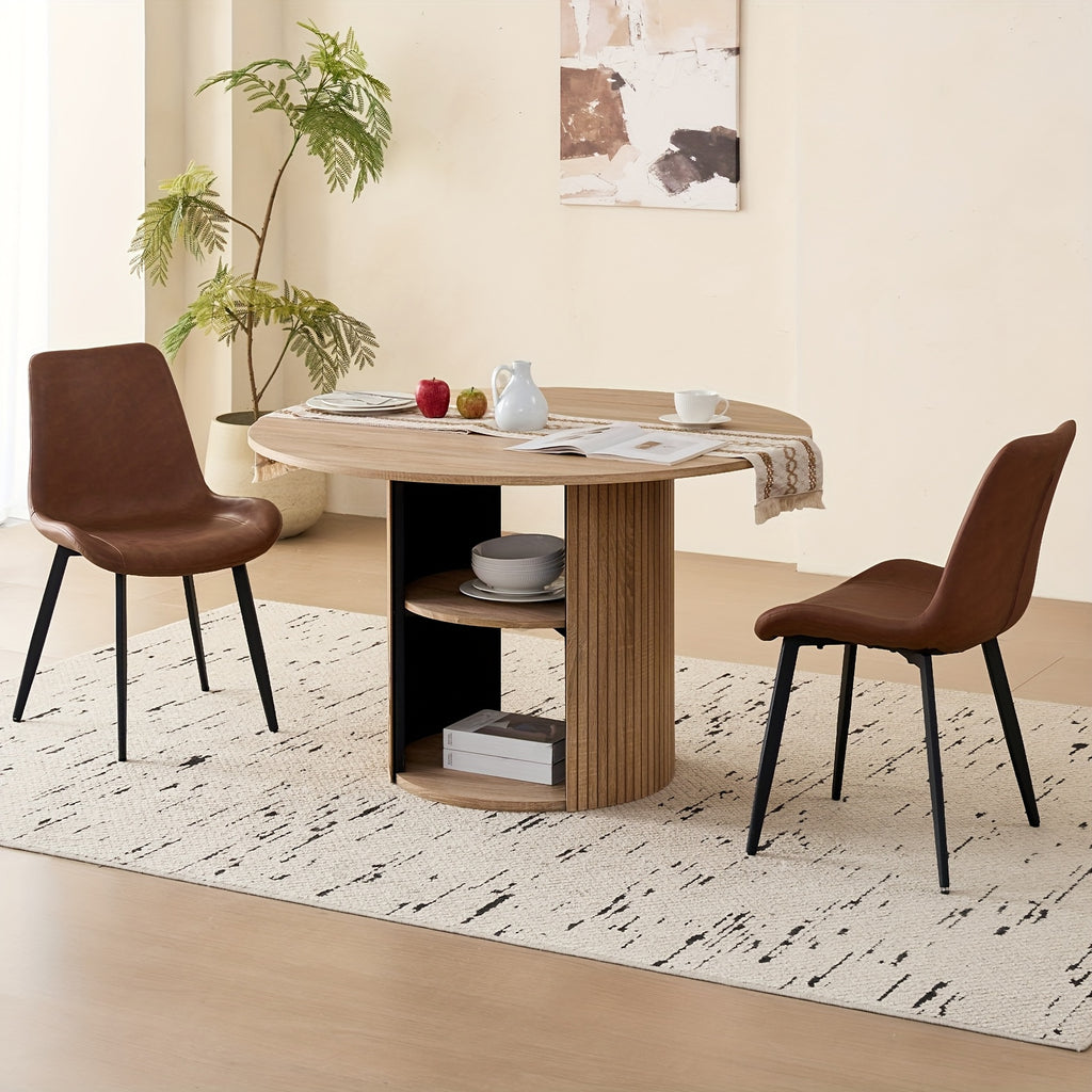 A 47-Inch Round Dining Table Suitable for Four People, Featuring a Modern Base And a Circular Design, Equipped with a Shelf for Storage, Ideal for Dining Rooms, Living Rooms, Homes, And Apartments