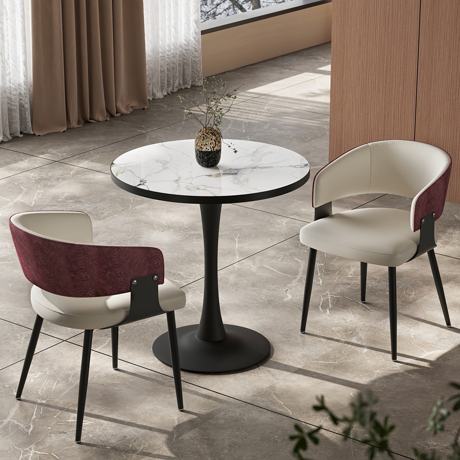 AESOME Mid-Century Dining Chairs Set of 2 Crocodile-Textured Back Upholstered Kitchen Chairs for Living Room Lounge, Luxury Microfiber Faux Leather Dining Room Chair, Easy Assembly (Chairs Solely)