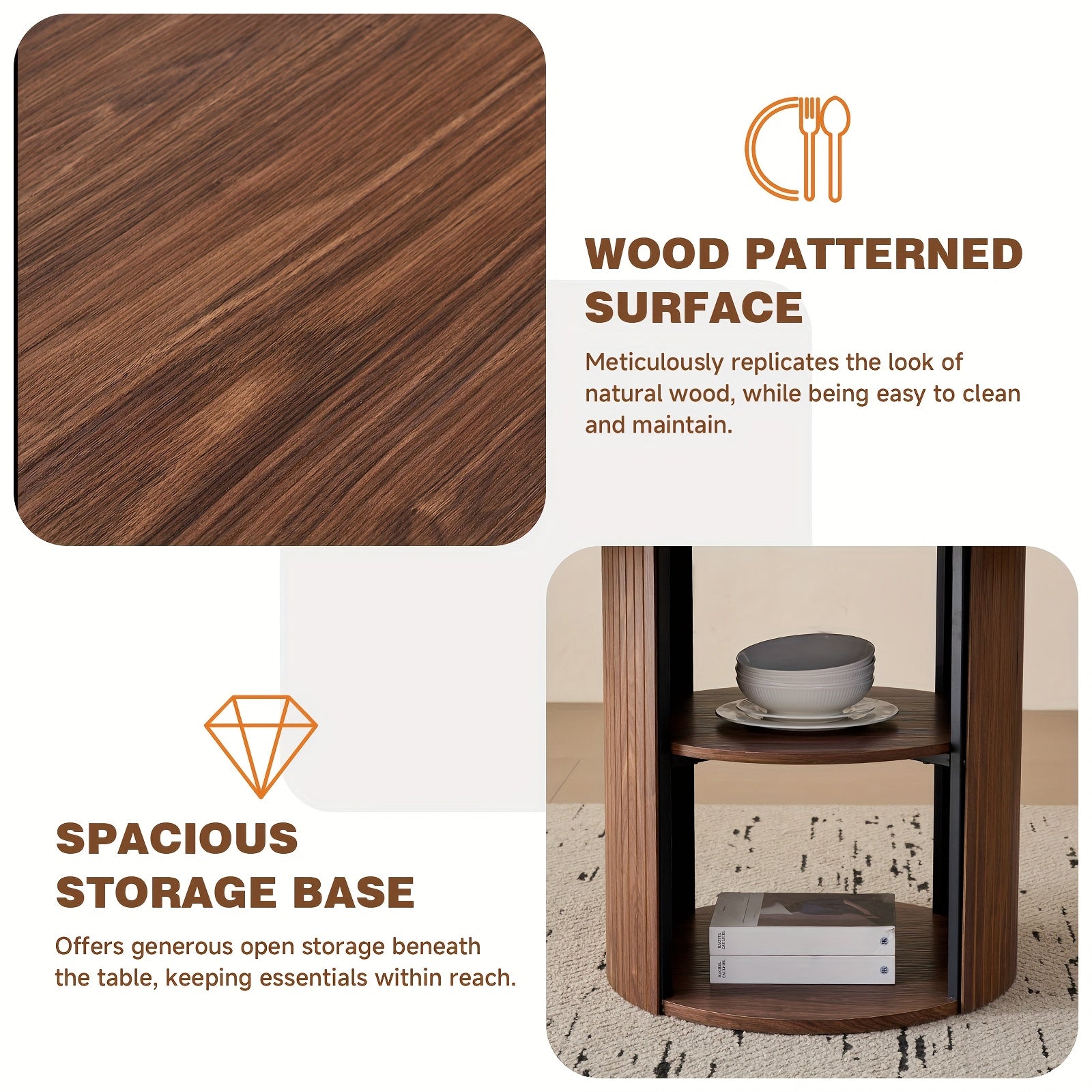 A 47-Inch Round Dining Table Suitable for Four People, Featuring a Modern Base And a Circular Design, Equipped with a Shelf for Storage, Ideal for Dining Rooms, Living Rooms, Homes, And Apartments