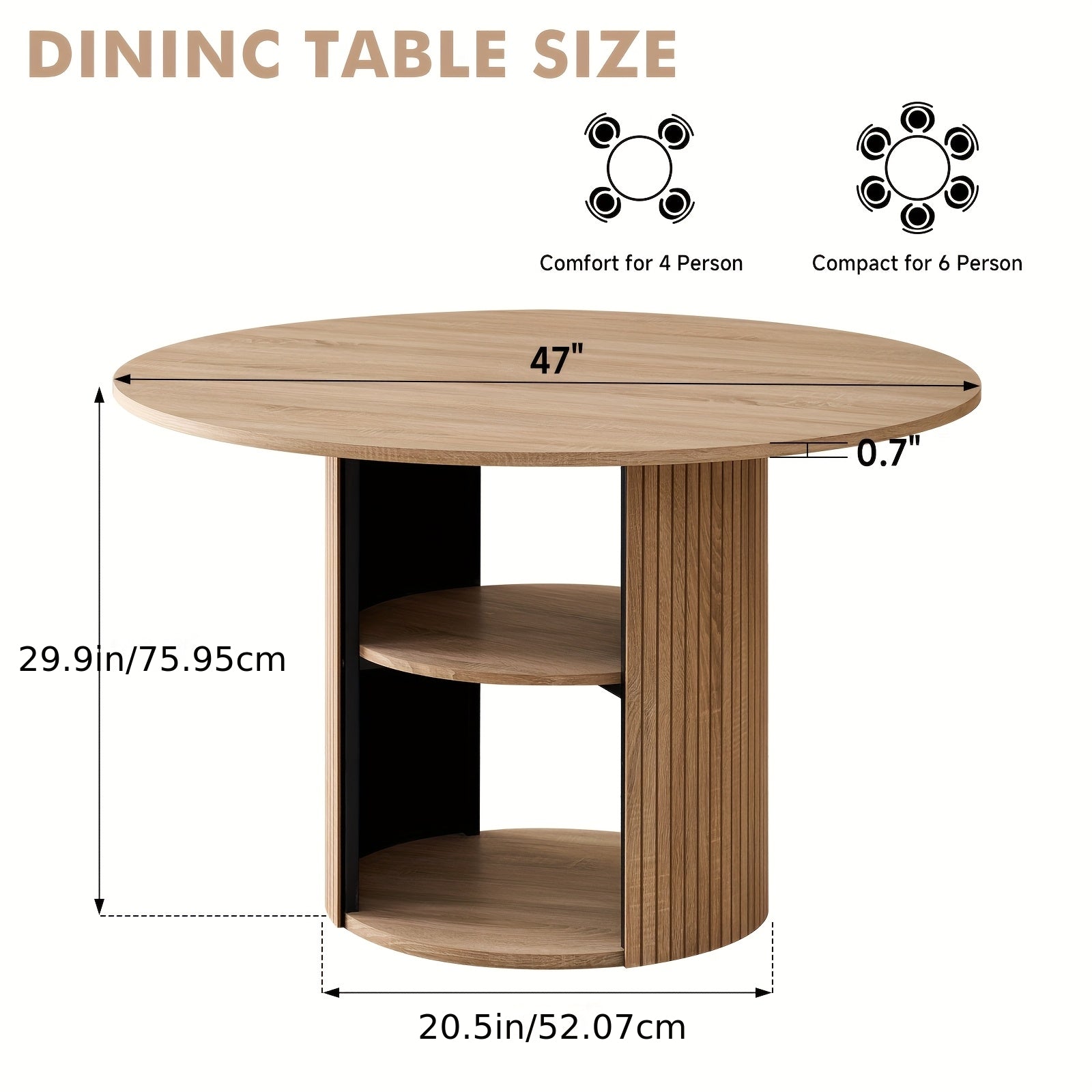 A 47-Inch Round Dining Table Suitable for Four People, Featuring a Modern Base And a Circular Design, Equipped with a Shelf for Storage, Ideal for Dining Rooms, Living Rooms, Homes, And Apartments