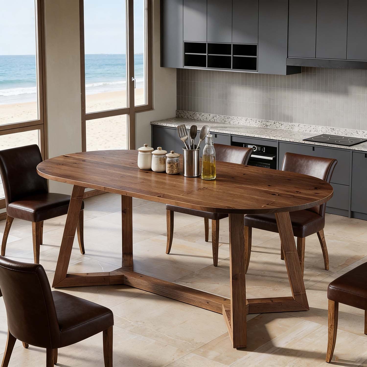63-Inch Rustic Brown Solid Wood Oval Dining Table - A Farmhouse Kitchen Table Featuring Sturdy Tapered Legs, an Essential Home Piece for 4-6 Individuals, Ideal for Living Rooms, Dining Areas & Offices, A Perfect Gift for Daily Use