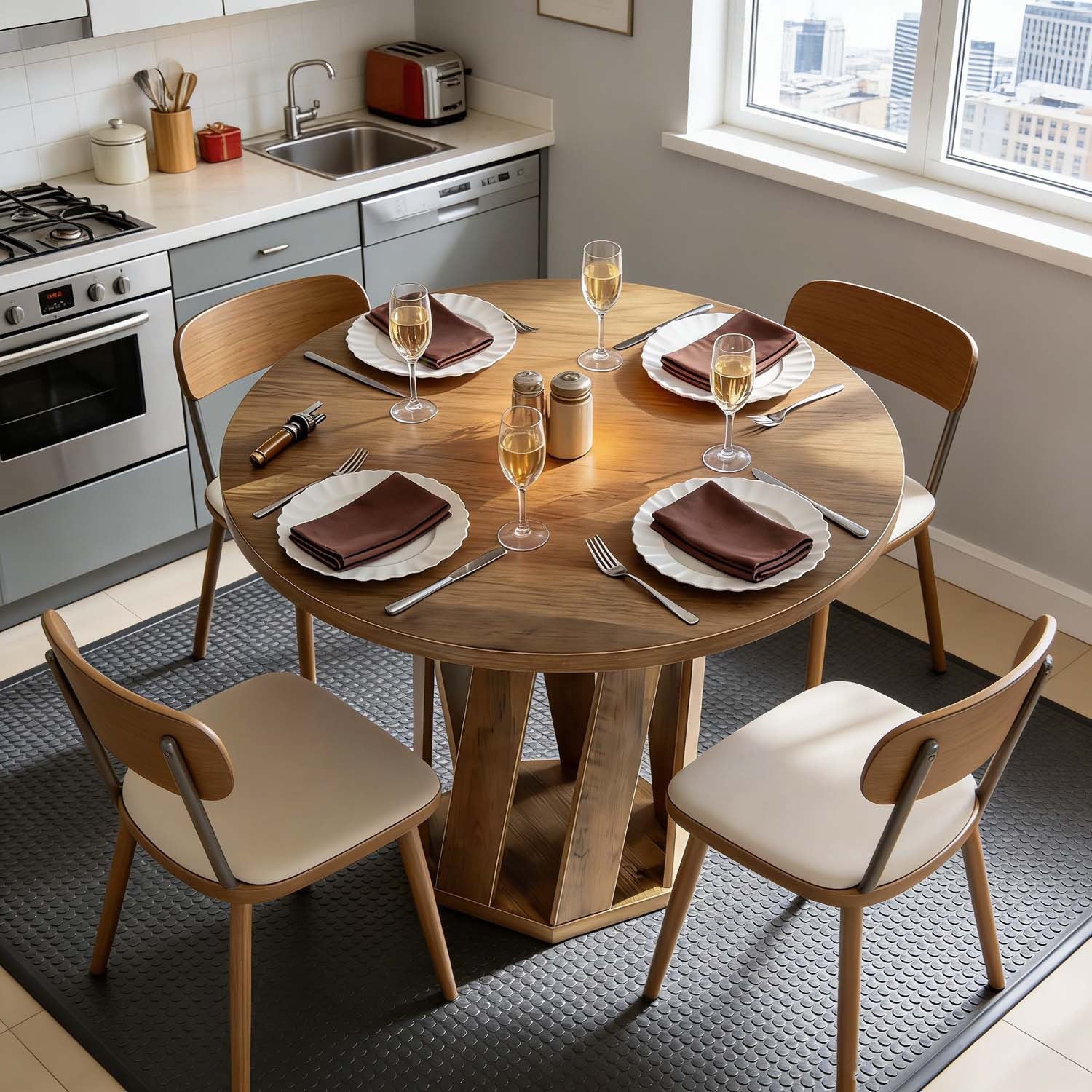 31.5-Inch Small Round Dining Table in Rustic Brown - A Farmhouse Style Wooden Circle Table for 2 to 4 Individuals, Ideal Compact Furniture for Dining Areas, Kitchens, And Living Rooms
