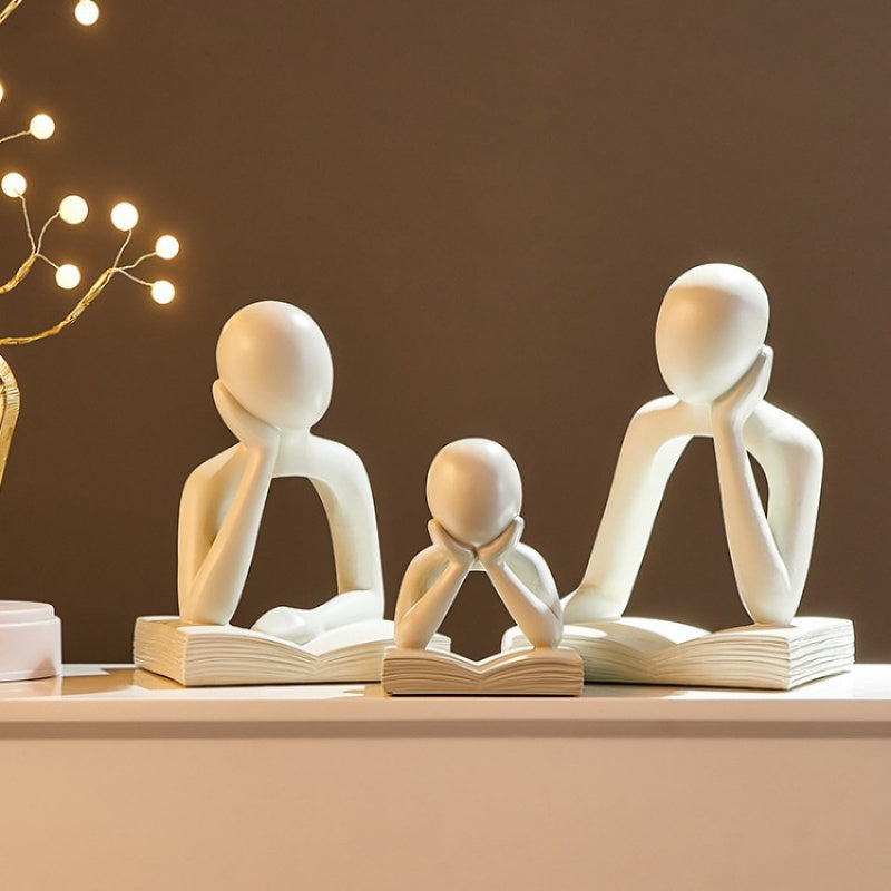 Modern Minimalist Thinker Family Figurines, Abstract Reading Book Sculpture Set, Home Decor Bookshelf& Desk