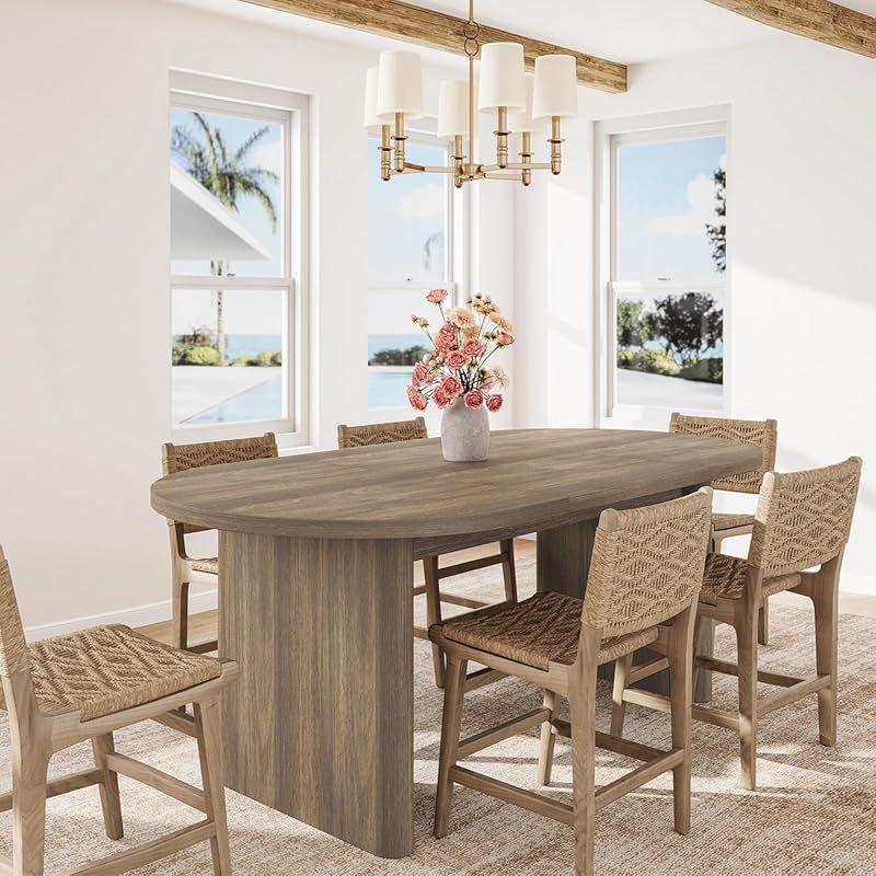 Large Modern Farmhouse Oval Dining Table Suitable for 6-8 People, -Long 63\