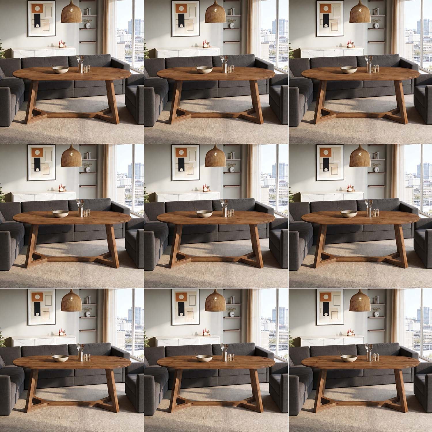 63-Inch Rustic Brown Solid Wood Oval Dining Table - A Farmhouse Kitchen Table Featuring Sturdy Tapered Legs, an Essential Home Piece for 4-6 Individuals, Ideal for Living Rooms, Dining Areas & Offices, A Perfect Gift for Daily Use