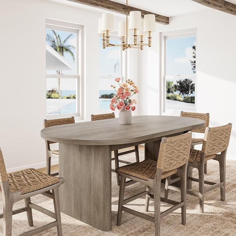 Large Modern Farmhouse Oval Dining Table Suitable for 6-8 People, -Long 63\