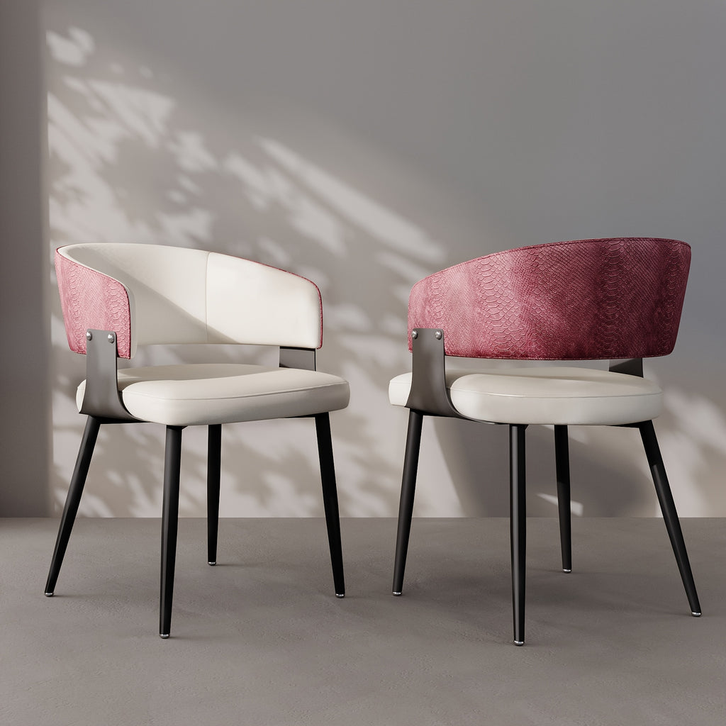 AESOME Mid-Century Dining Chairs Set of 2 Crocodile-Textured Back Upholstered Kitchen Chairs for Living Room Lounge, Luxury Microfiber Faux Leather Dining Room Chair, Easy Assembly (Chairs Solely)