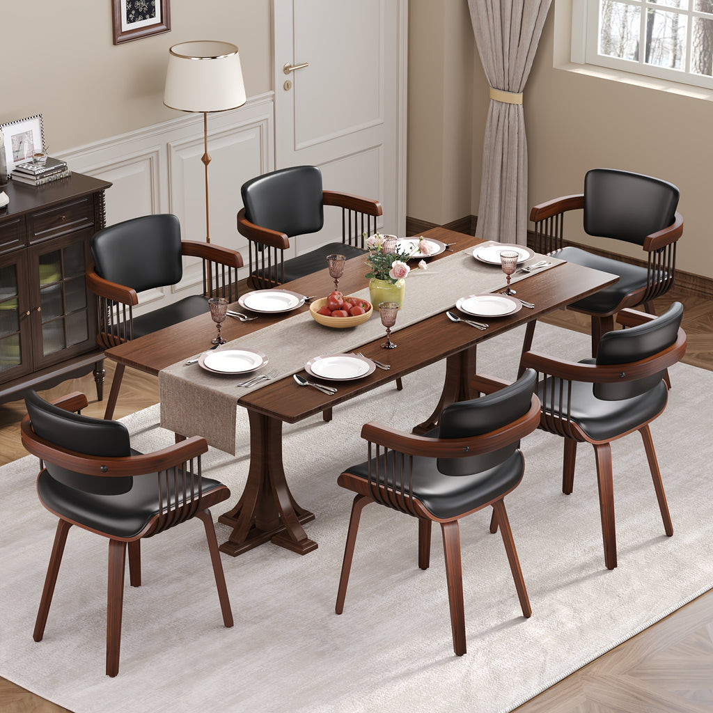 Two Ergonomic Wooden Dining Chairs, Curved Bentwood Backrest And Seat, High-Density Foam Cushion, Modern Semi-Armrest Kitchen Chair