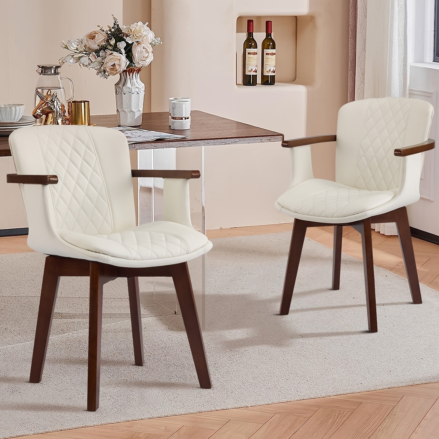 MOJAY Dining Chair, Dining Table Chair, Faux Leather Dining Chair, with Mid-Century Modern Style Faux Leather Padded Bentwood Backrest And Metal Legs Adjustable Foot Pads, Suitable for Kitchens, Restaurants