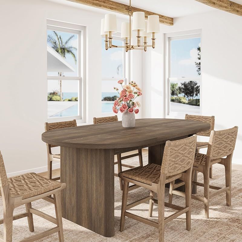 Large Modern Farmhouse Oval Dining Table Suitable for 6-8 People, -Long 63\