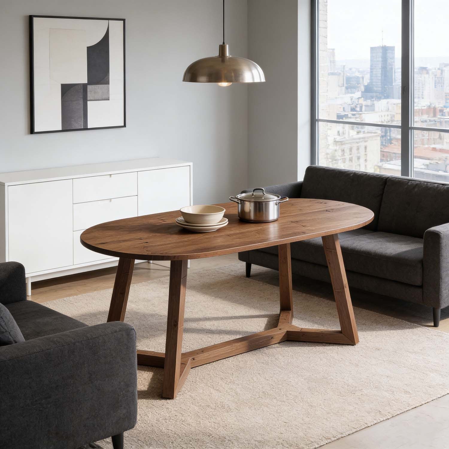 63-Inch Rustic Brown Solid Wood Oval Dining Table - A Farmhouse Kitchen Table Featuring Sturdy Tapered Legs, an Essential Home Piece for 4-6 Individuals, Ideal for Living Rooms, Dining Areas & Offices, A Perfect Gift for Daily Use
