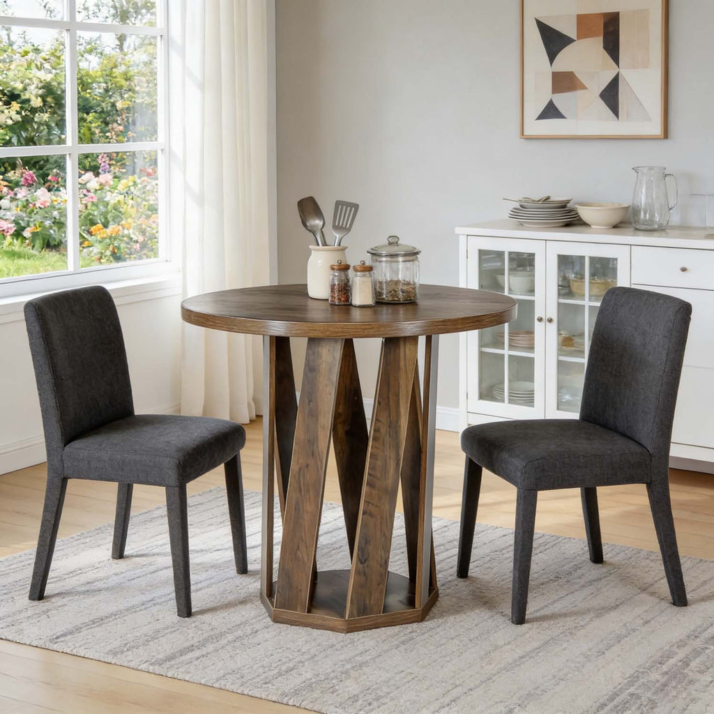 31.5-Inch Small Round Dining Table in Rustic Brown - A Farmhouse Style Wooden Circle Table for 2 to 4 Individuals, Ideal Compact Furniture for Dining Areas, Kitchens, And Living Rooms