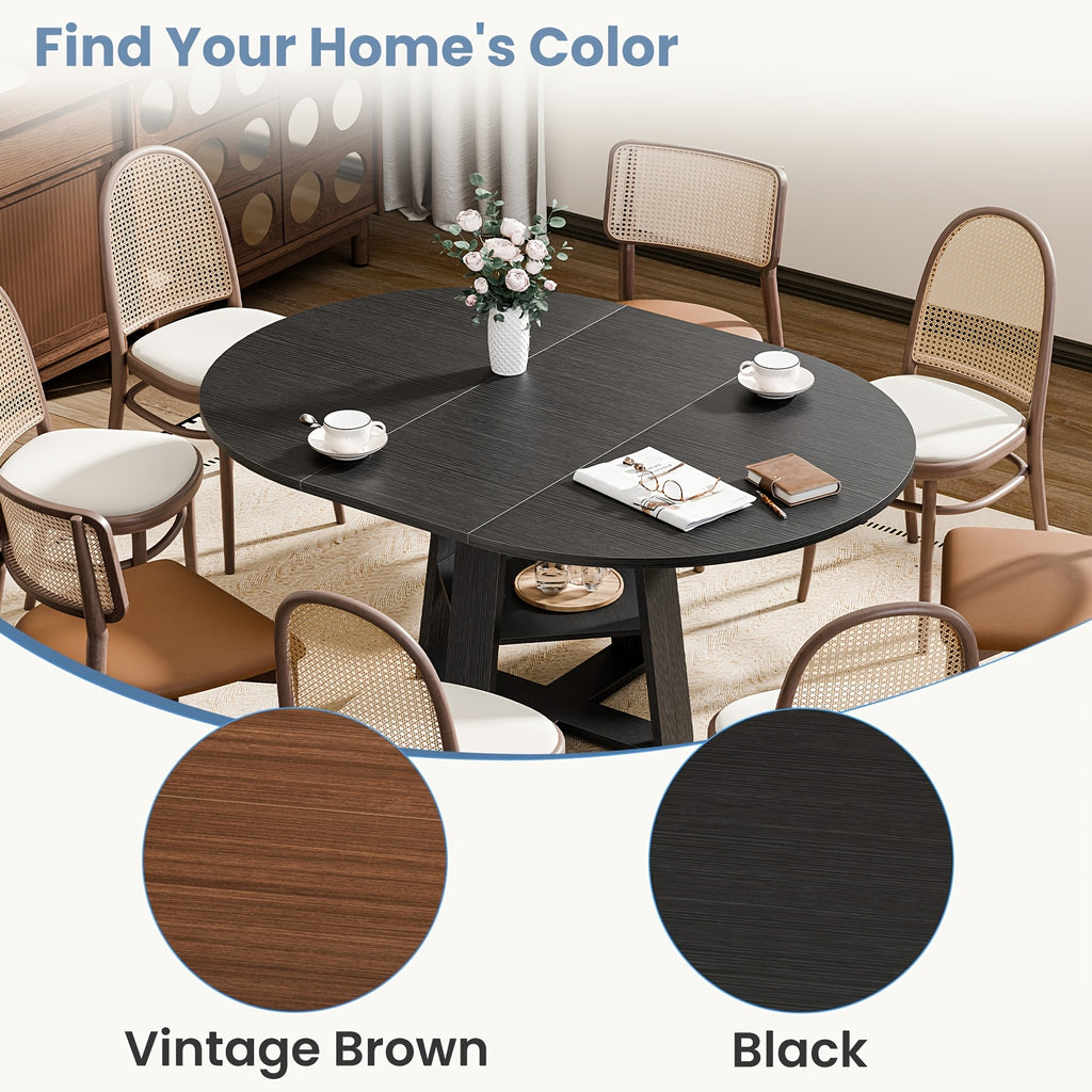 Extending Dining Table for 4 8, Space Saving with Storage Rack, Adjustable Oval Design for Kitchen And Living Room