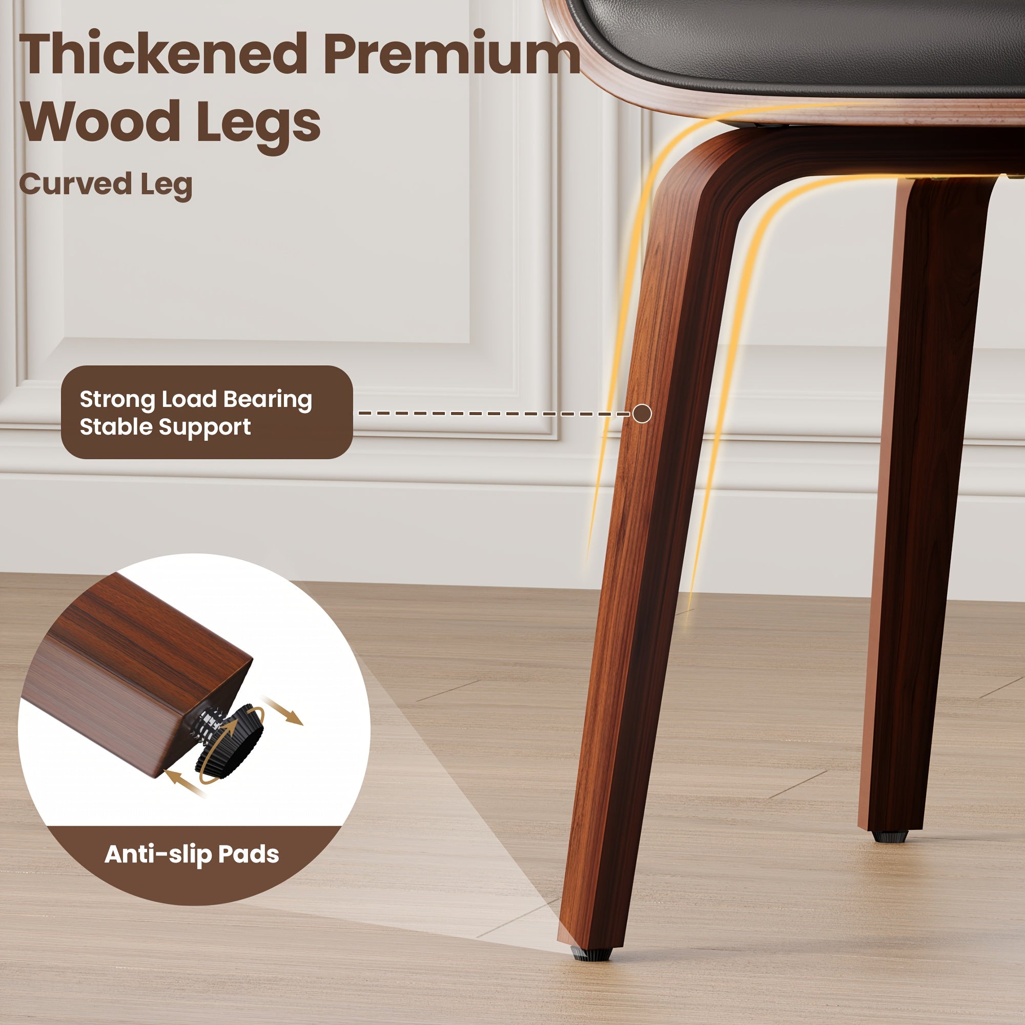 Two Ergonomic Wooden Dining Chairs, Curved Bentwood Backrest And Seat, High-Density Foam Cushion, Modern Semi-Armrest Kitchen Chair